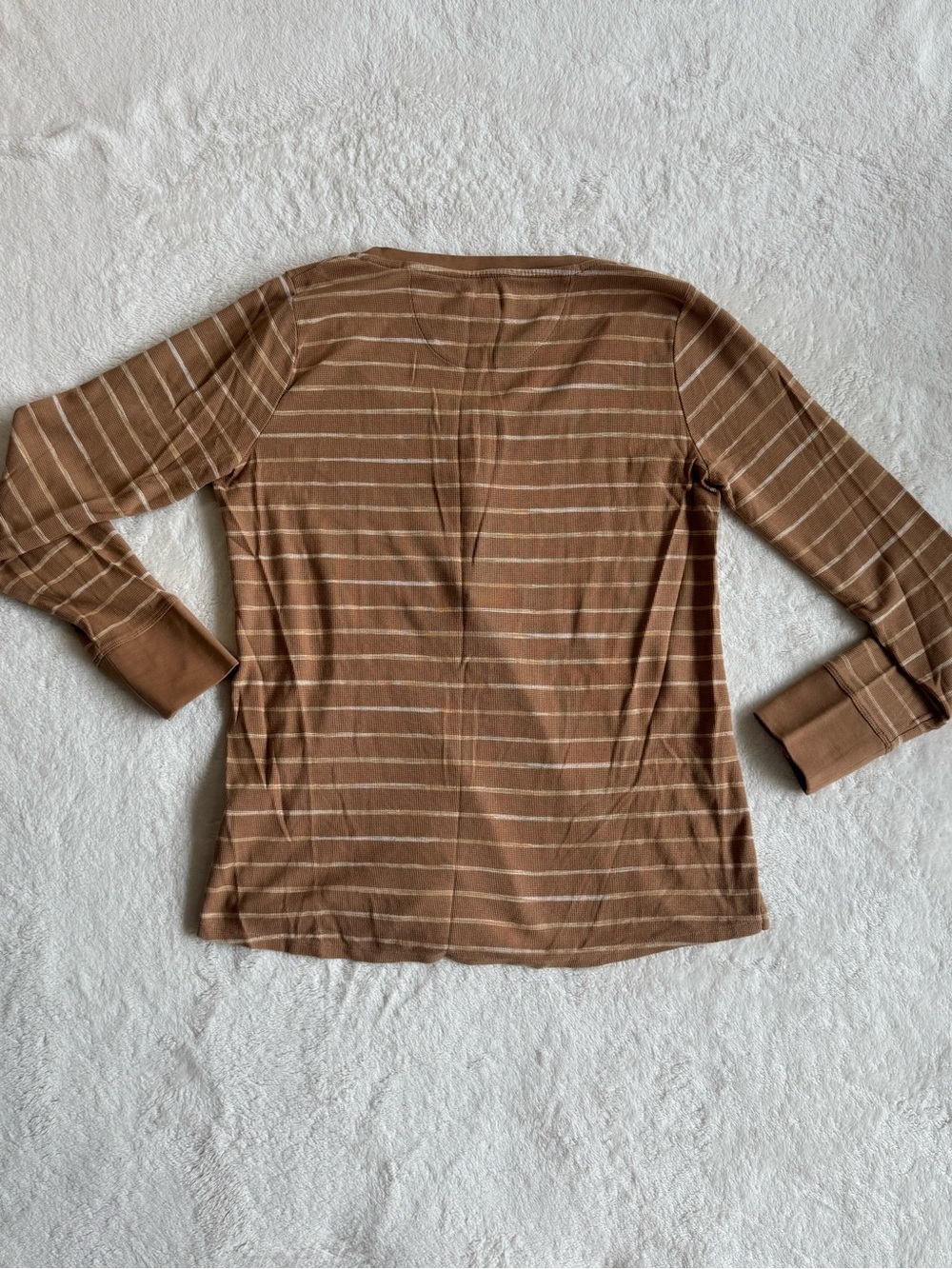 L.L.Bean Striped Waffle Knit Henley Thermal Top M Brown Cotton - Picture 7 of 7